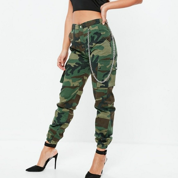 Missguided Pants - Missguided Cargo Camo Pants NWT w/ chain trendy